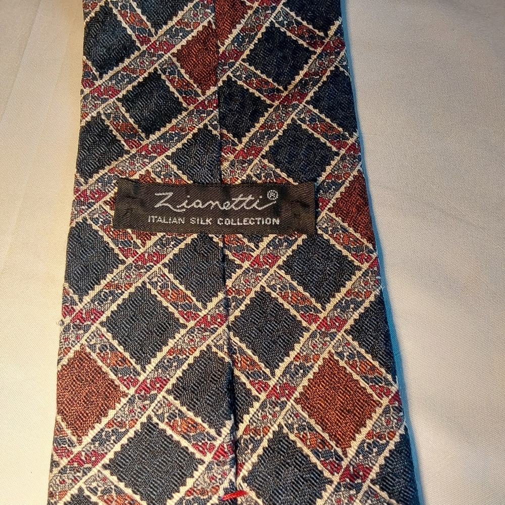 Zionetti Mens Necktie Designer Luxury Multicolor Geometric Italian Silk